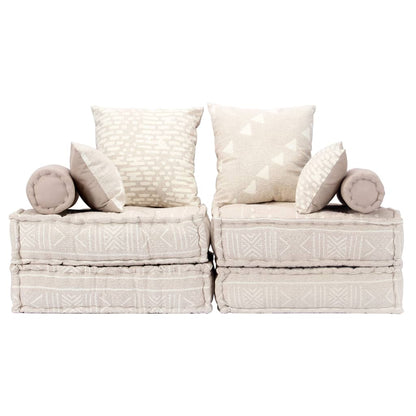 Pouf Modulare a 2 Posti Beige in Tessuto