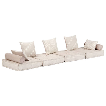 Pouf Modulare a 2 Posti Beige in Tessuto