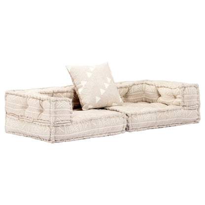 Pouf Modulare a 2 Posti Beige in Tessuto