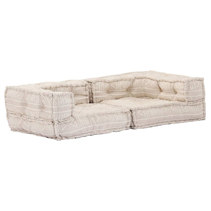 Pouf Modulare a 2 Posti Beige in Tessuto