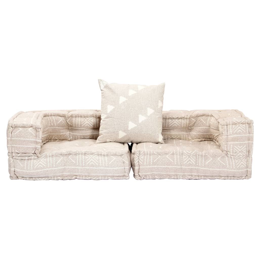 Pouf Modulare a 2 Posti Beige in Tessuto