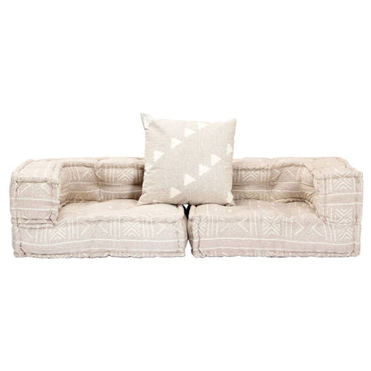Pouf Modulare a 2 Posti Beige in Tessuto