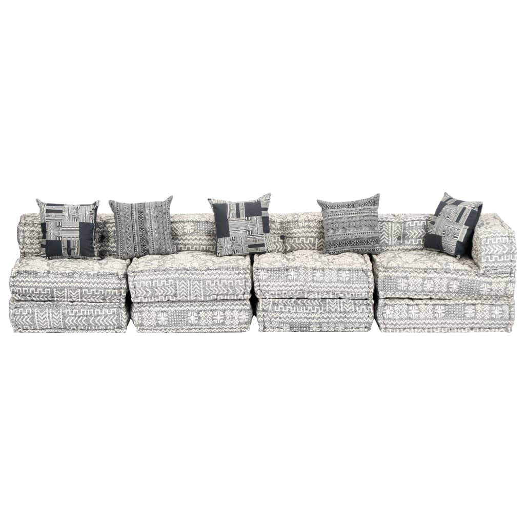 Pouf Modulare a 4 Posti Grigio Chiaro in Tessuto