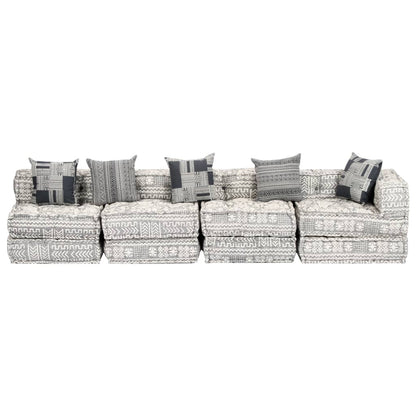 Pouf Modulare a 4 Posti Grigio Chiaro in Tessuto