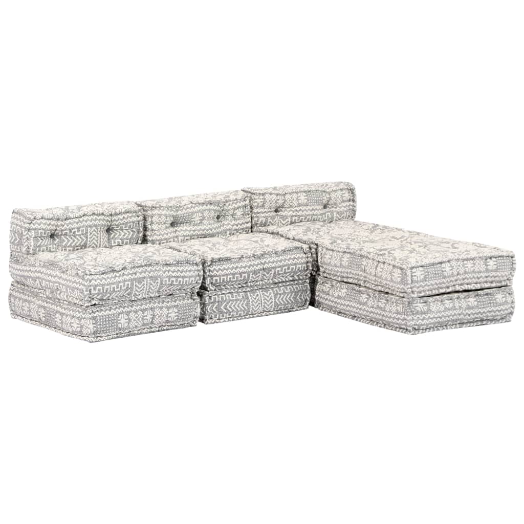 Pouf Modulare a 3 Posti Grigio Chiaro in Tessuto