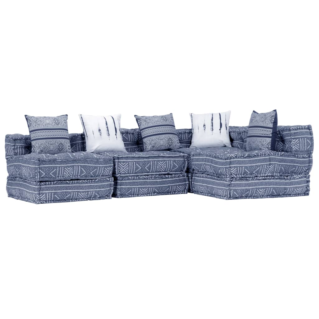 Pouf Modulare a 4 Posti Indaco in Tessuto
