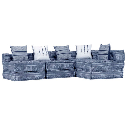 Pouf Modulare a 4 Posti Indaco in Tessuto