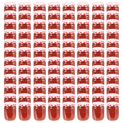 Vasi Marmellata in Vetro Coperchio Bianco e Rosso 96 pz 230 ml