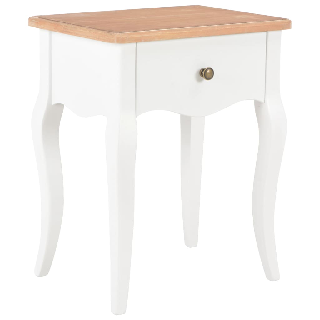 Comodino Bianco e Marrone 40x30x50 cm in Legno Massello di Pino