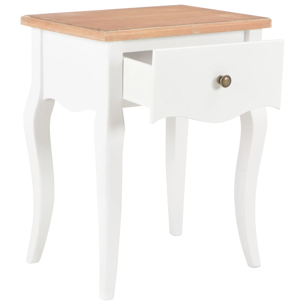 Comodino Bianco e Marrone 40x30x50 cm in Legno Massello di Pino