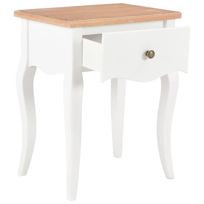 Comodino Bianco e Marrone 40x30x50 cm in Legno Massello di Pino