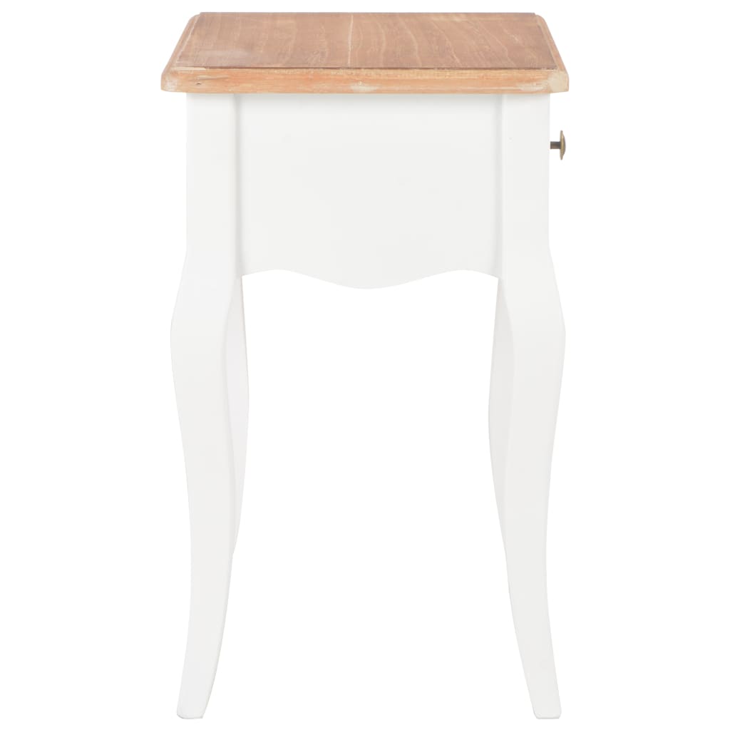 Comodino Bianco e Marrone 40x30x50 cm in Legno Massello di Pino