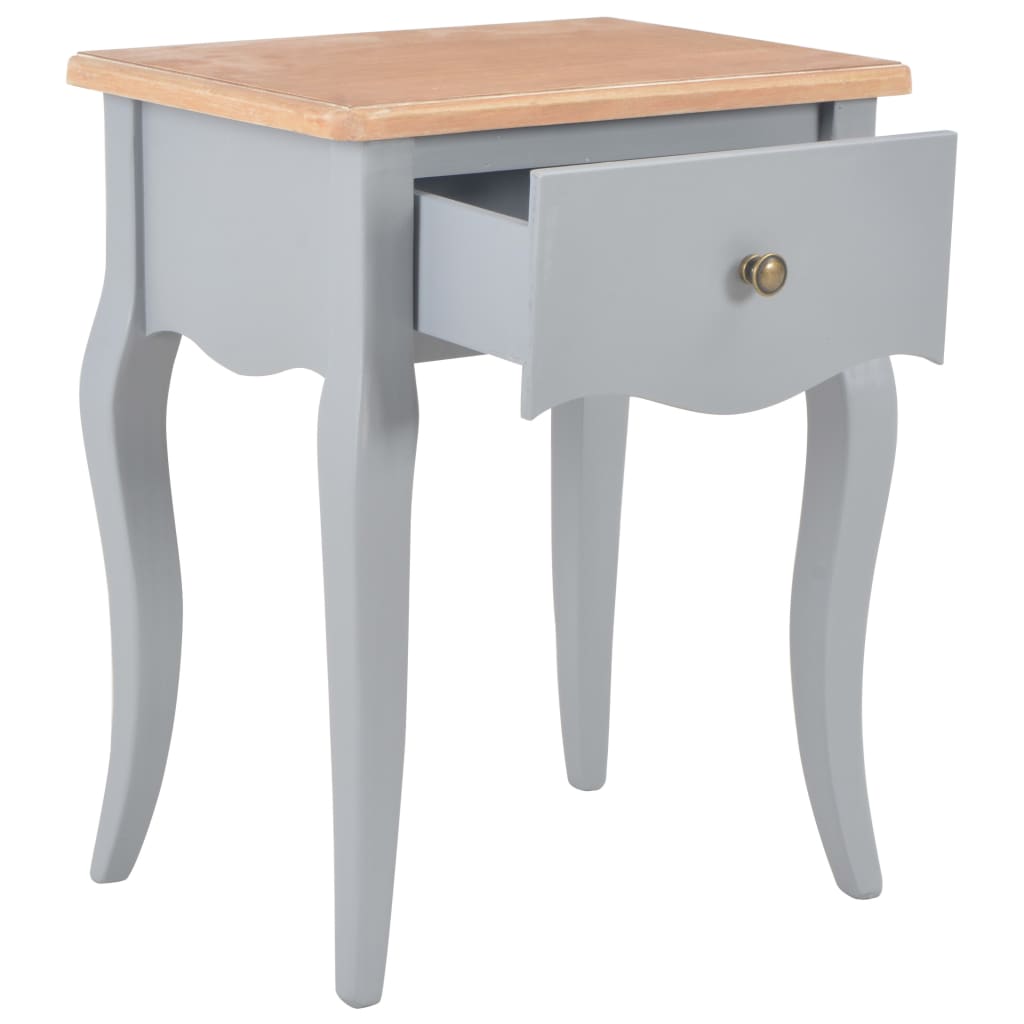 Comodino Grigio e Marrone 40x30x50 cm in Legno Massello di Pino