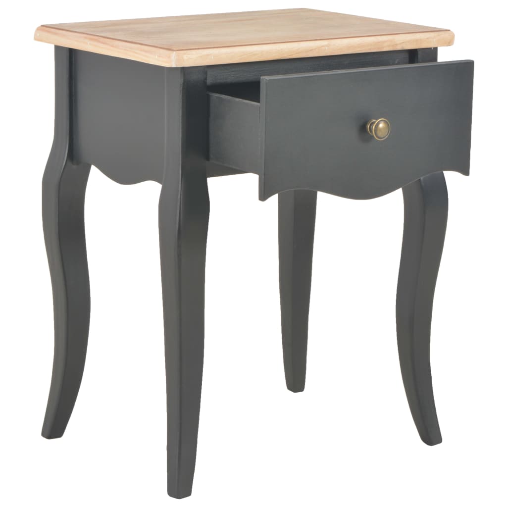 Comodino Nero e Marrone 40x30x50 cm in Legno Massello di Pino
