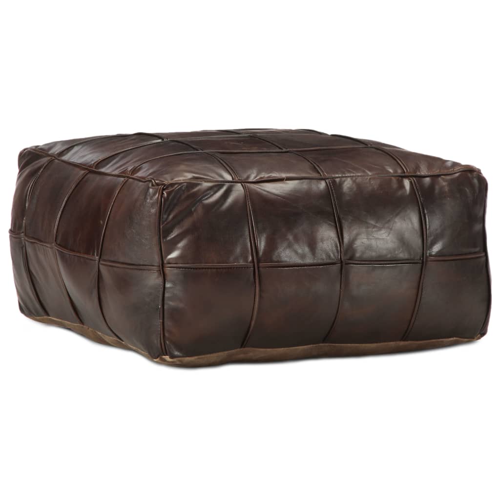 Pouf Marrone Scuro 60x60x30 cm in Vera Pelle di Capra