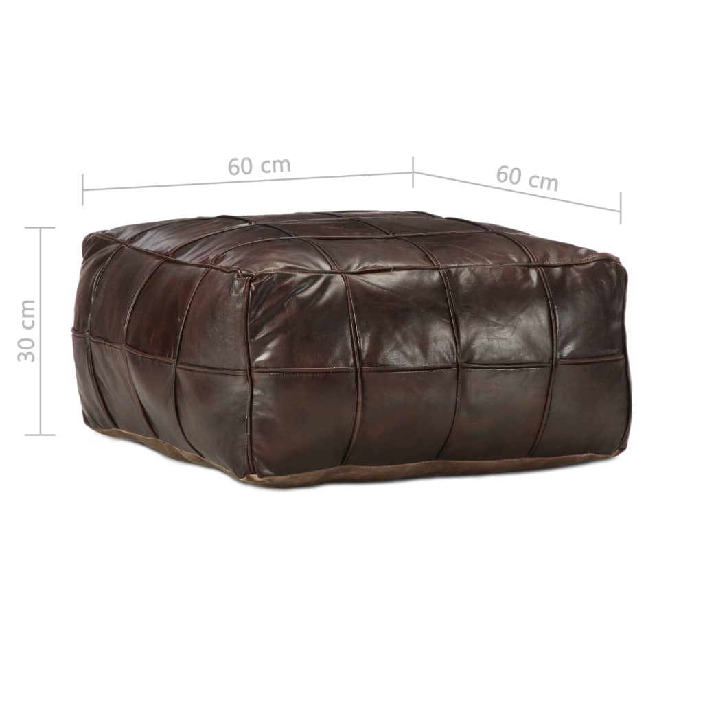 Pouf Marrone Scuro 60x60x30 cm in Vera Pelle di Capra