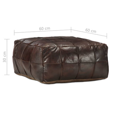 Pouf Marrone Scuro 60x60x30 cm in Vera Pelle di Capra