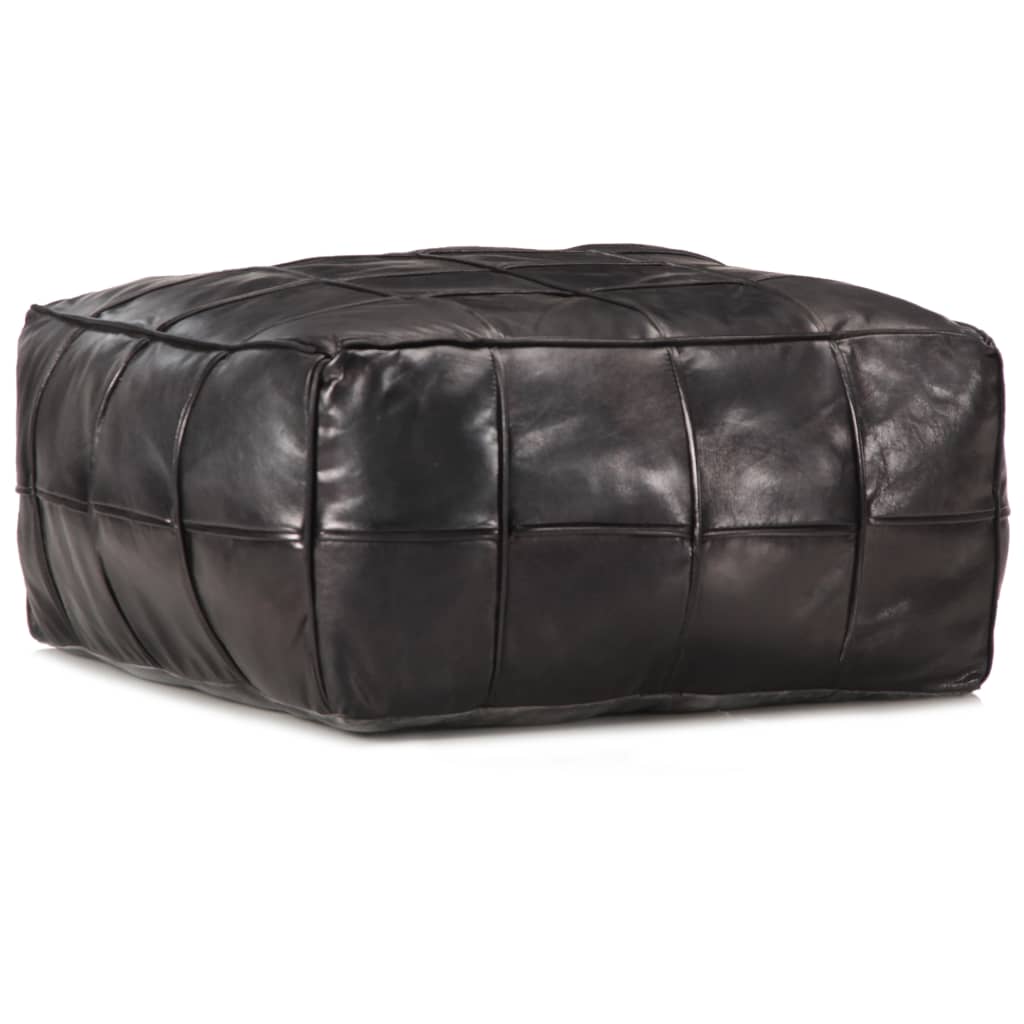 Pouf Nero 60x60x30 cm in Vera Pelle di Capra