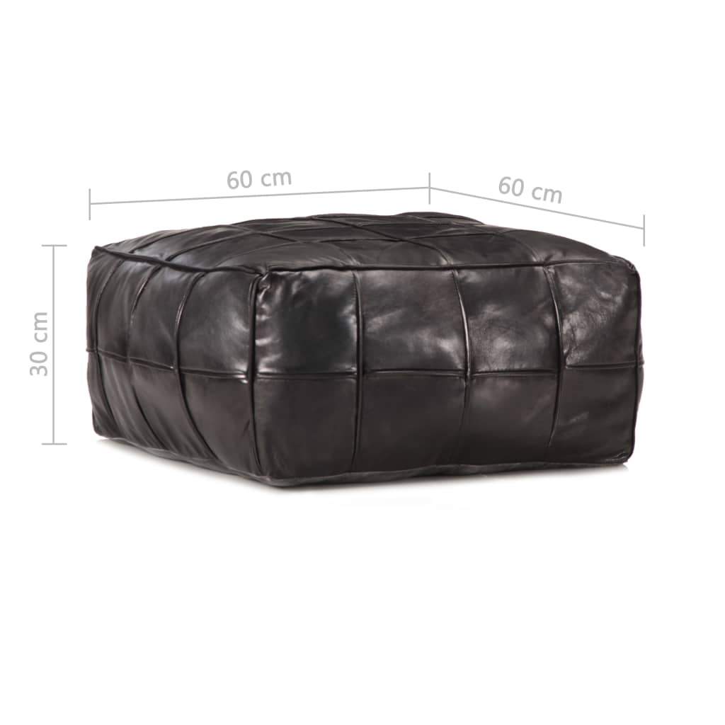 Pouf Nero 60x60x30 cm in Vera Pelle di Capra