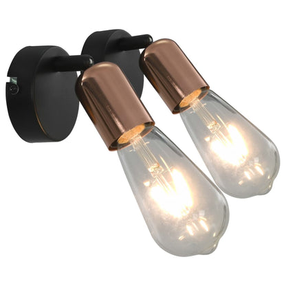 Faretti 2 pz con Lampadine a Incandescenza 2 W Nero e Rame E27