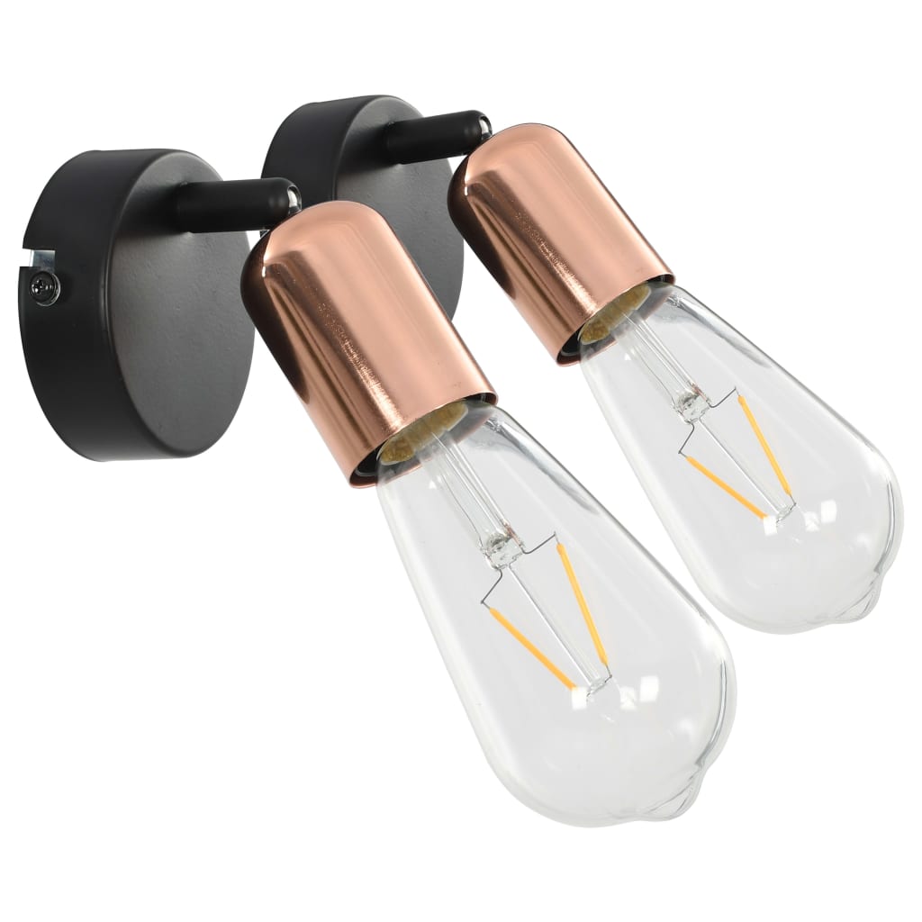Faretti 2 pz con Lampadine a Incandescenza 2 W Nero e Rame E27