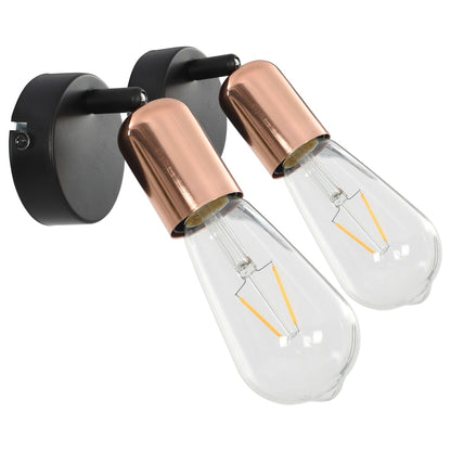 Faretti 2 pz con Lampadine a Incandescenza 2 W Nero e Rame E27