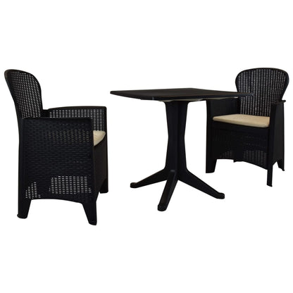 Set da BistrÃ² 3 pz in Plastica Stile Rattan Antracite