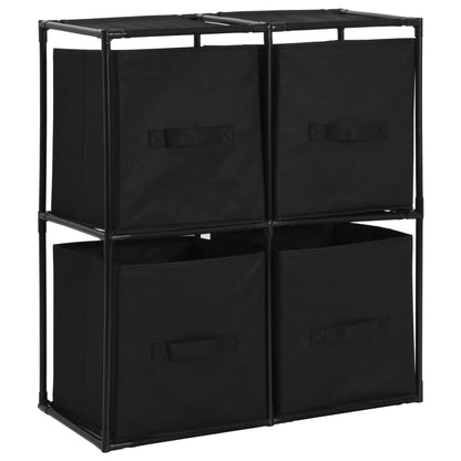 Armadietto con 4 Cesti in Tessuto Nero 63x30x71 cm Acciaio