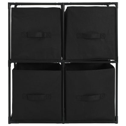 Armadietto con 4 Cesti in Tessuto Nero 63x30x71 cm Acciaio