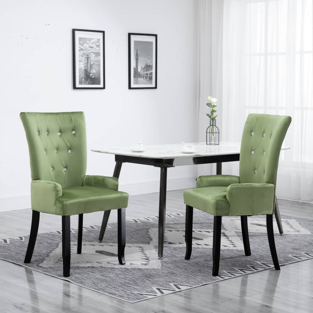 Sedia da Pranzo con Braccioli in Velluto Verde Chiaro