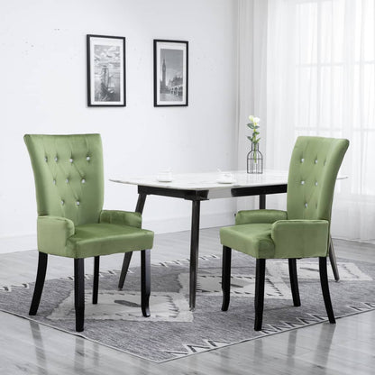 Sedia da Pranzo con Braccioli in Velluto Verde Chiaro