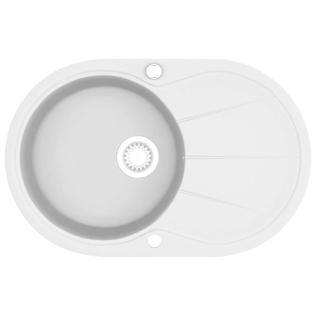 Lavello da Cucina in Granito Vasca Singola Ovale Bianco