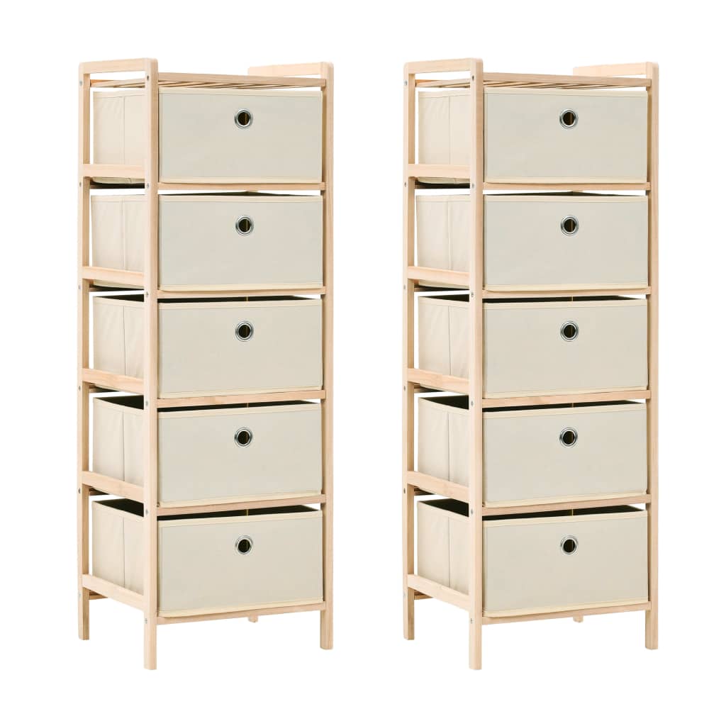 Scaffali con 5 Cesti in Tessuto 2 pz in Legno di Cedro Beige