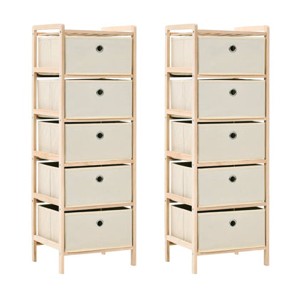 Scaffali con 5 Cesti in Tessuto 2 pz in Legno di Cedro Beige