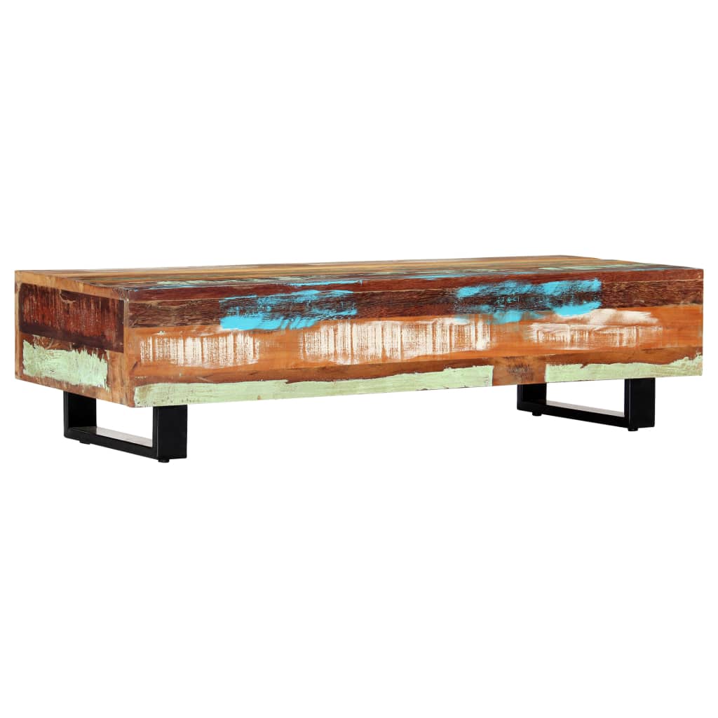 Tavolino da CaffÃ¨ 120x50x30cm Legno Massello Recuperato Acciaio