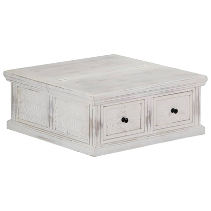 Tavolino da Salotto Bianco 70x70x30 cm Legno Massello di Mango