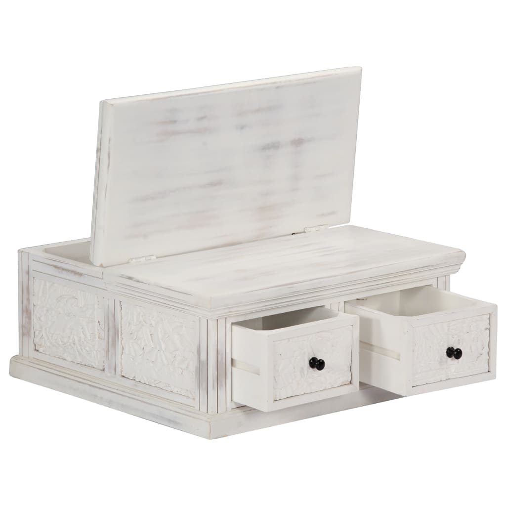 Tavolino da Salotto Bianco 70x70x30 cm Legno Massello di Mango