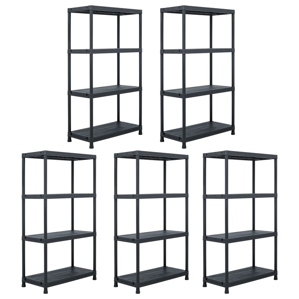 Scaffali 5 pz 60x30x138 cm Nero in Plastica
