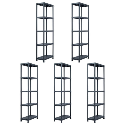 Scaffali 5 pz Nero 125 kg 60x30x180 cm in Plastica