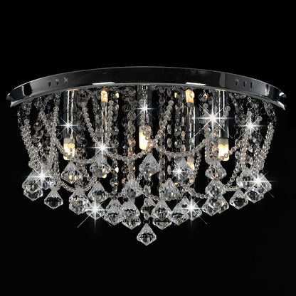Lampadario Perle di Cristallo Argento Rotondo 4  Lampadine G9