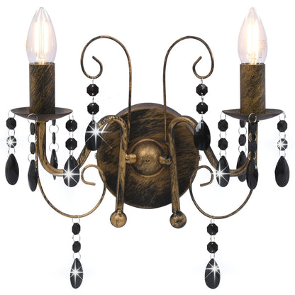 Lampada da Muro con Perle Nero Anticato per 2 Lampadine E14