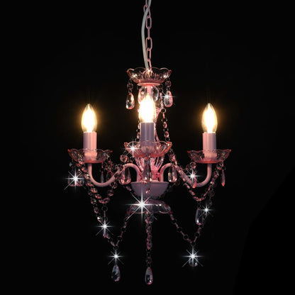 Lampadario con Perline Rosa Tondo 3 E14