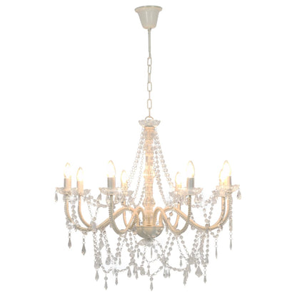 Lampadario con Perline Bianco 8 Lampadine E14