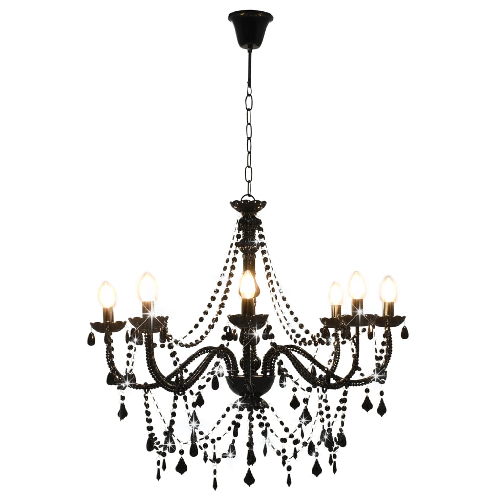 Lampadario con Perline Nero 8 Lampadine E14