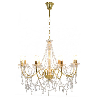 Lampadario con Perline Dorato 8 Lampadine E14