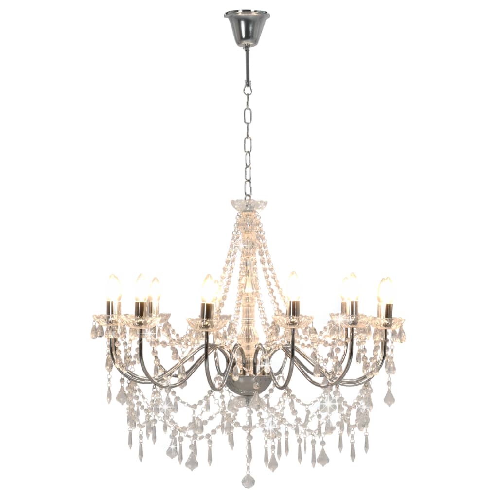 Lampadario con Perline Argento 12 Lampadine E14