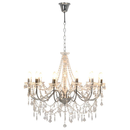 Lampadario con Perline Argento 12 Lampadine E14