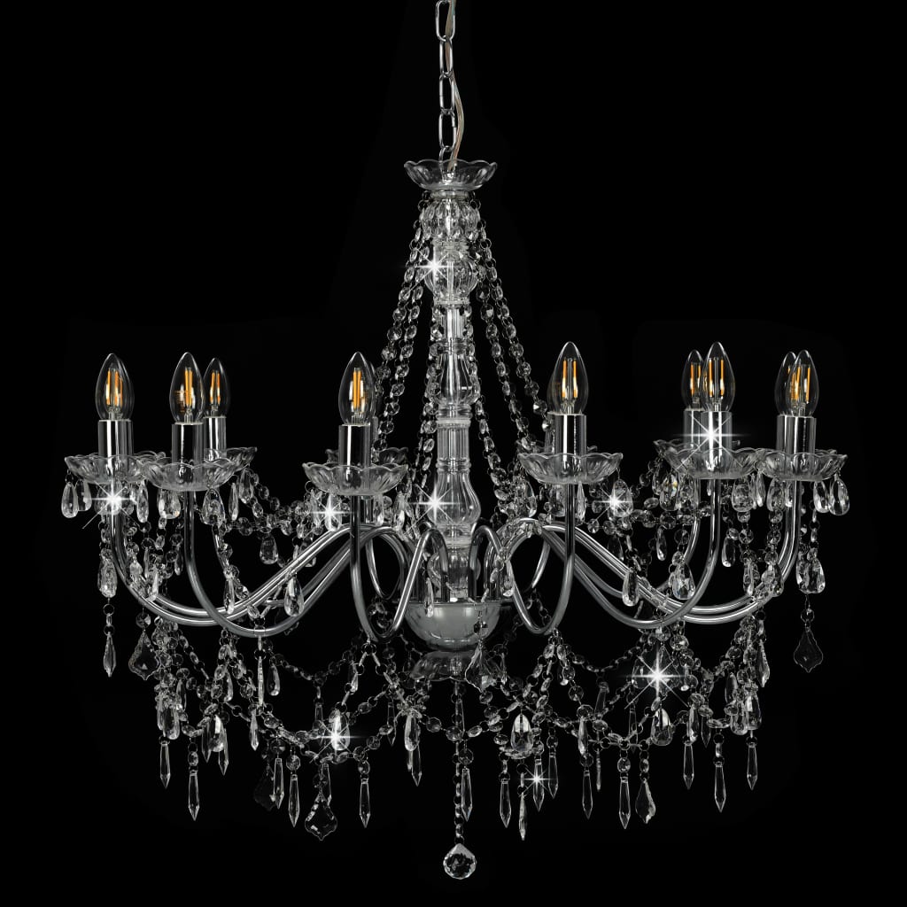Lampadario con Perline Argento 12 Lampadine E14