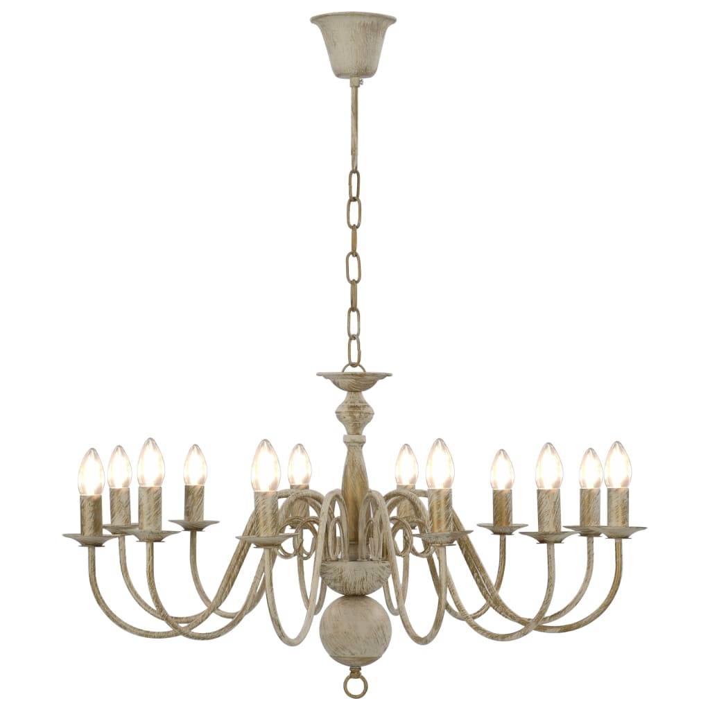Candelabro Stile Anticato Bianco 12 Lampadine E14