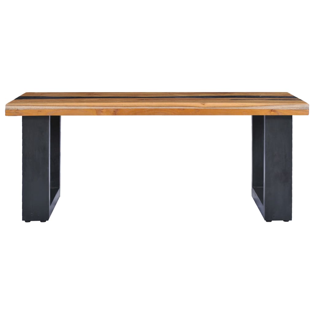 Tavolino Salotto 100x50x40 cm Legno Massello Teak e Poliresina